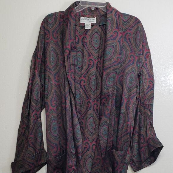 Silk Assets Men's 100% Silk Long Belted Robe, One Size - Picture 6 of 7